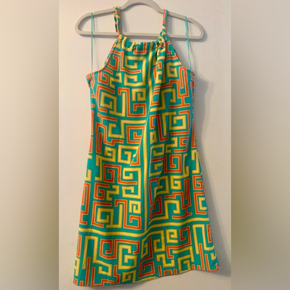 crown & ivy Geometric Pattern Dress in Yellow and Green